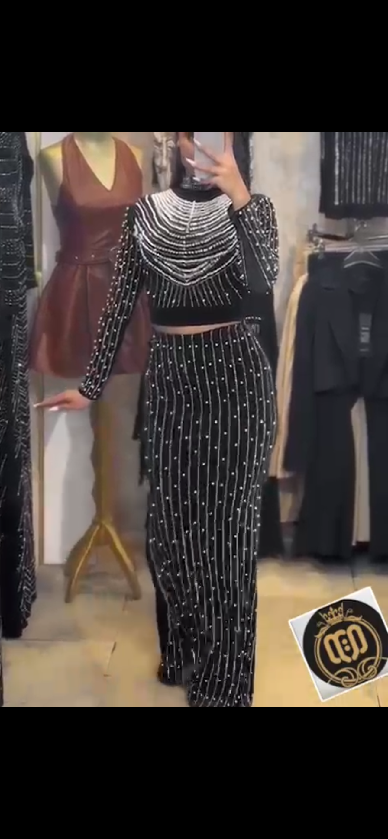 کراپ دامن مخمل مجلسی مروارید کاری هلالی