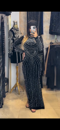 ماکسی مجلسی مخمل فولکش وفول مروارید هلالی